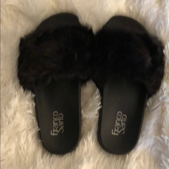 Franco Sarto Shoes - Franco Sarto  Poland Black Flip Flop Fuzzy Sandals